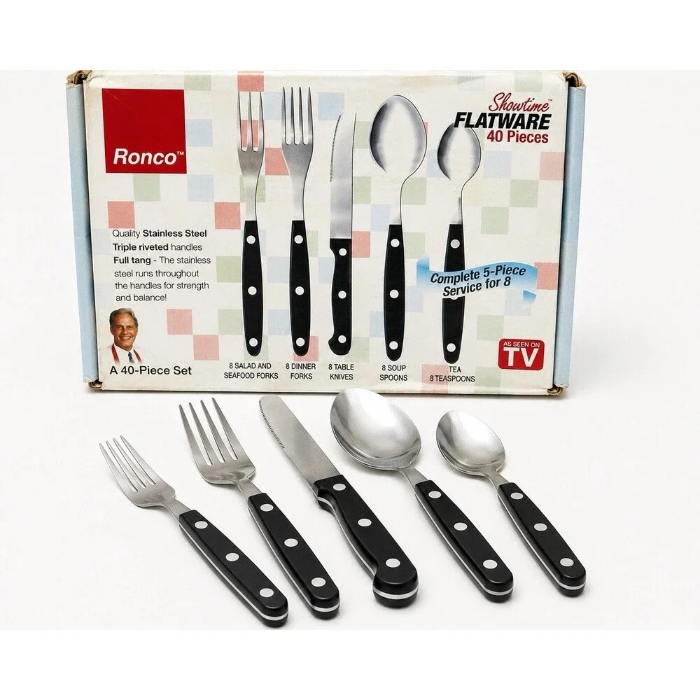 Ronco Showtime 40 Pc Flatware Set Complete 5 Pc Service for 8 Seen On TV Unused